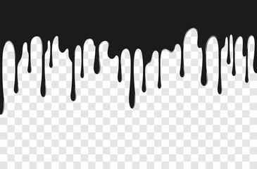 Paint dripping. Dripping liquid. Paint flows. Current paint, stains. Current drops. Current inks. Vector illustration. Color easy to edit. Transparent background.