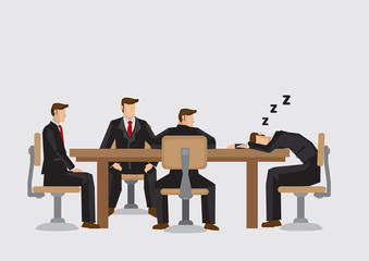 Falling Asleep During Business Meeting Cartoon Vector Illustration