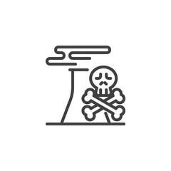 Factory air pollution line icon. Pipe with smog and death skull linear style sign for mobile concept and web design. Toxic factory chimney outline vector icon. Symbol logo illustration. Vector graphic