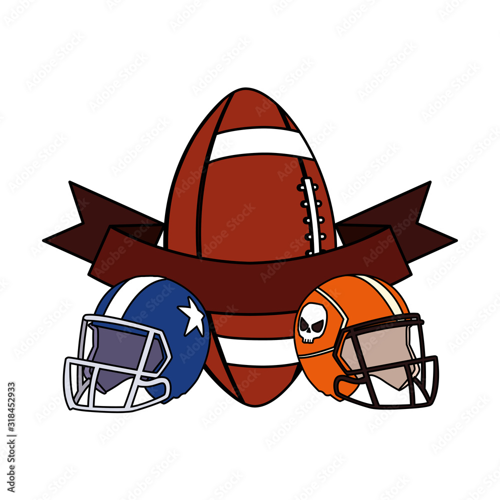 Sticker helmets and ball american football with ribbon