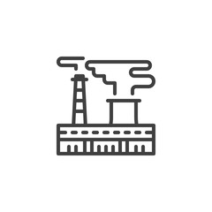 Refinery plant chimney line icon. linear style sign for mobile concept and web design. Industrial chimney pollution with smoke outline vector icon. Symbol, logo illustration. Vector graphics