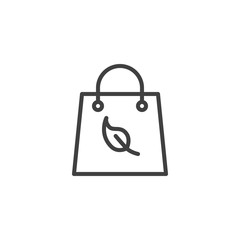 Eco shopping bag line icon. linear style sign for mobile concept and web design. Paper shopping bag with leaf outline vector icon. Symbol, logo illustration. Vector graphics