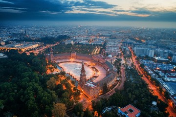 Seville Plaza de Espana aerial view - obrazy, fototapety, plakaty