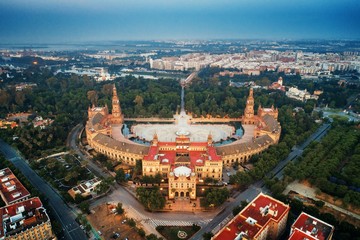 Fototapeta na wymiar Seville Plaza de Espana aerial view