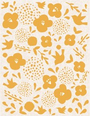 北欧レトロの鳥と植物のベクターイラスト