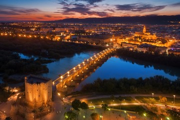 Fototapeta premium Cordoba aerial view at night