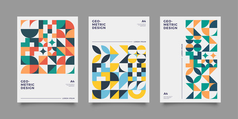 Placard templates set with Geometric shapes, Retro geometric style flat and line design elements. Retro art for covers, banners, flyers and posters. Eps 10 vector illustrations