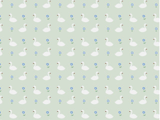 Seamless pattern with swans and flowers