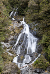 Obraz premium Fantail Falls at the trailhead of Mt Brewster at the Haast Pass Road on South Island, New Zealand.