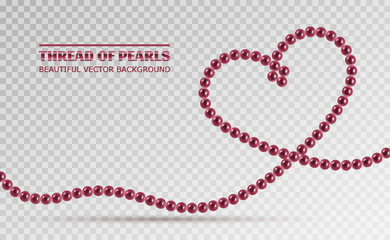 Pearl necklace. Thread of pearls. Shiny oyster pearls for luxury accessories. Realistic pearls isolated on background. Beautiful natural heart shaped jewelry. Chains of pearls forming an ornament