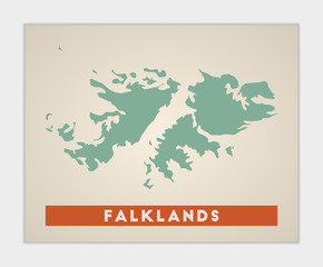 Falklands poster. Map of the country with colorful regions. Shape of Falklands with country name. Modern vector illustration.