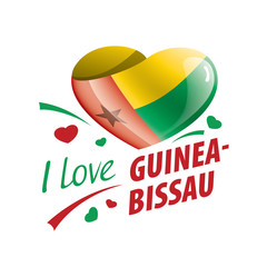 National flag of the Guinea Bissau in the shape of a heart and the inscription I love Guinea Bissau. Vector illustration