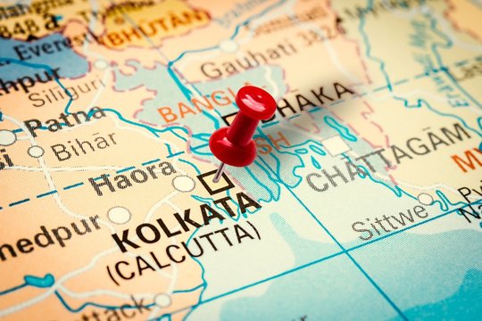 Pushpin Pointing At Kolkata City In India