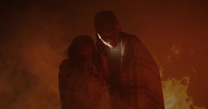 Boy and girl trapped in fire crying for help
