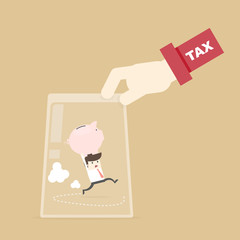 goverment tax hand trap businessman hold saving money in bottle,tax concept
