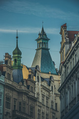 Rooftop buildings in Prague city