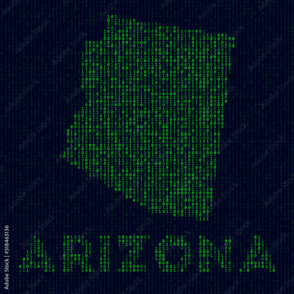 Poster digital arizona logo. us state symbol in hacker style. binary code map of arizona with us state name