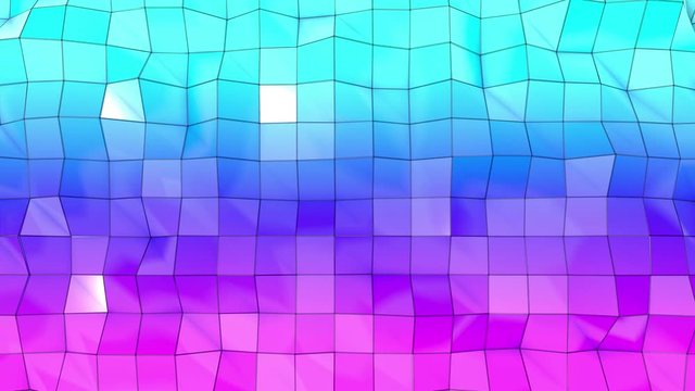 the blue-violet low poly plane is slowly deformed. animated abstraction screensaver. 3d render