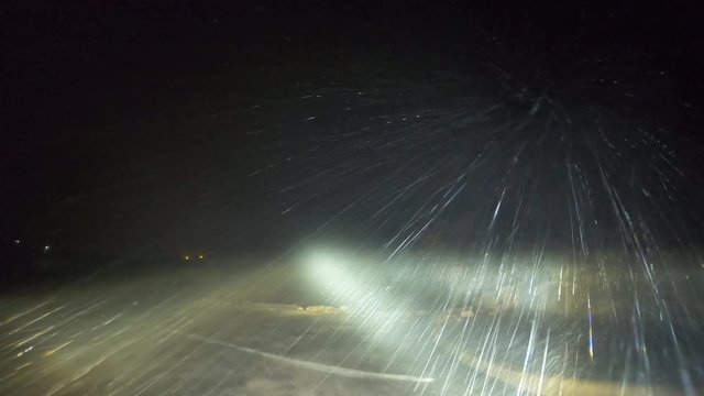 Heavy Rain Blows In Headlights At Night During Tropical Storm - Blake