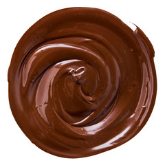 Chocolate liquid circle of dark cocoa isolated on white background, beautiful swirling shape