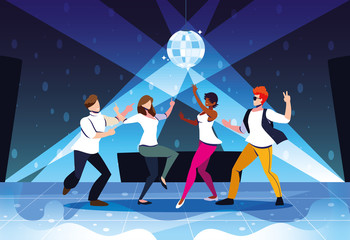 group of people dancing in nightclub, party, dancing club, music and nightlife