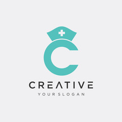 Fototapeta premium Letter C Logo with NURSE CAP concept.