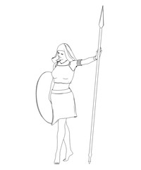 warrior woman character, 3D illustration, sketch, outline