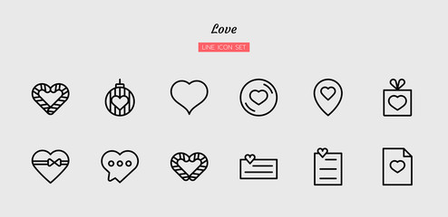 line icon symbol set, festival celebration, happy valentine's day, heart love, Isolated flat outline vector design