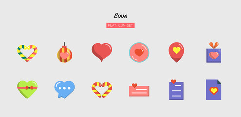 color flat icon symbol set, festival celebration, happy valentine's day, heart love,  Isolated vector design