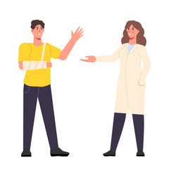 Doctor and patient are talking. Healthcare services, Ask a doctor. Vector illlustration.