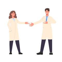 Fototapeta premium Doctor talking with other doctor. Vector illustration flat design style.