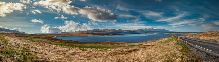 Panoramic in the Hofstadhir zone in Iceland