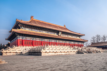 Fototapeta premium The Ancestral Temple（Taimiao）, Beijing, China. Beijing labor people's Cultural Palace. Chinese translation of plaque: the Ancestral Temple（Taimiao）