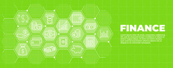 Business and finance green background with money icons