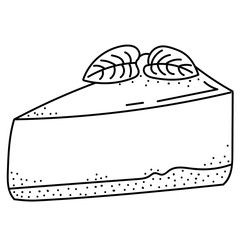 Hand drawing cheesecake; black and white vector illustration; tasty doodle food for stickers, posters, web design.