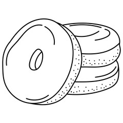 Hand drawing donuts; black and white vector illustration; tasty doodle food for stickers, posters, web design.