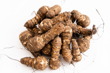 organic Jerusalem Artichokes on the white background
