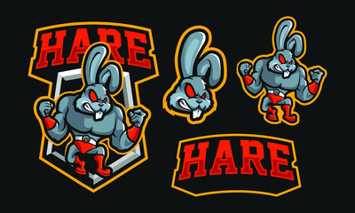 Hare mascot logo design for sport or e-sport logo isolated on dark background