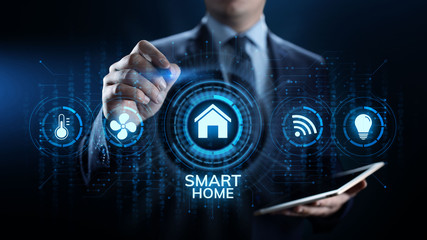 Smart home life process automation IOT internet of things concept on screen.