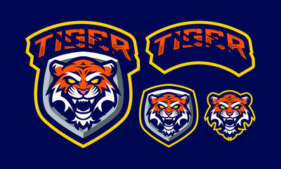 Tiger mascot logo design for sport or e-sport logo isolated on dark background