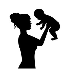 silhouette of a woman raising a small child in her arms