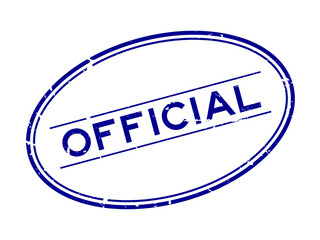 Grunge blue official word oval rubber seal stamp on white background