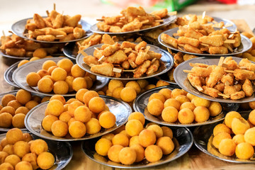 Delicious Fried chicken and pumpkin balls,Chinese food.