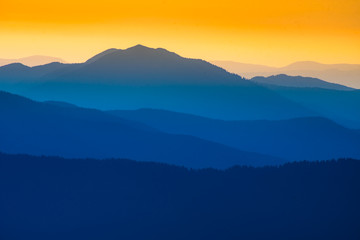Fototapeta na wymiar Mountains silhouette in sunset