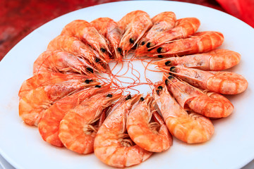 Boiled shrimp on a plate,Chinese food.