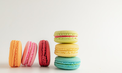 colourful macaroons on a White marble background,Food concept background.