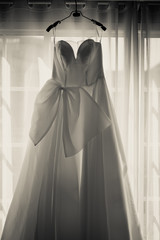 Wedding dress concept of Wedding background Black and white tone for background.