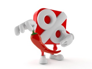Percent character holding hot pepper