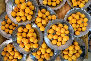 Delicious fried pumpkin buns,Chinese food.top view.