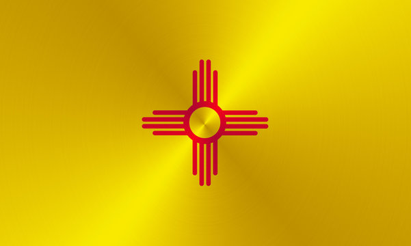 Flag of the U.S. state of New Mexico in traditional colors. Texture of metal. 3D rendering  